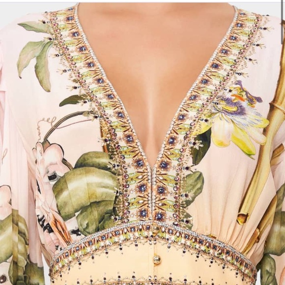 Camilla blouson sleeve button front silk mini dres - Picture 5 of 5